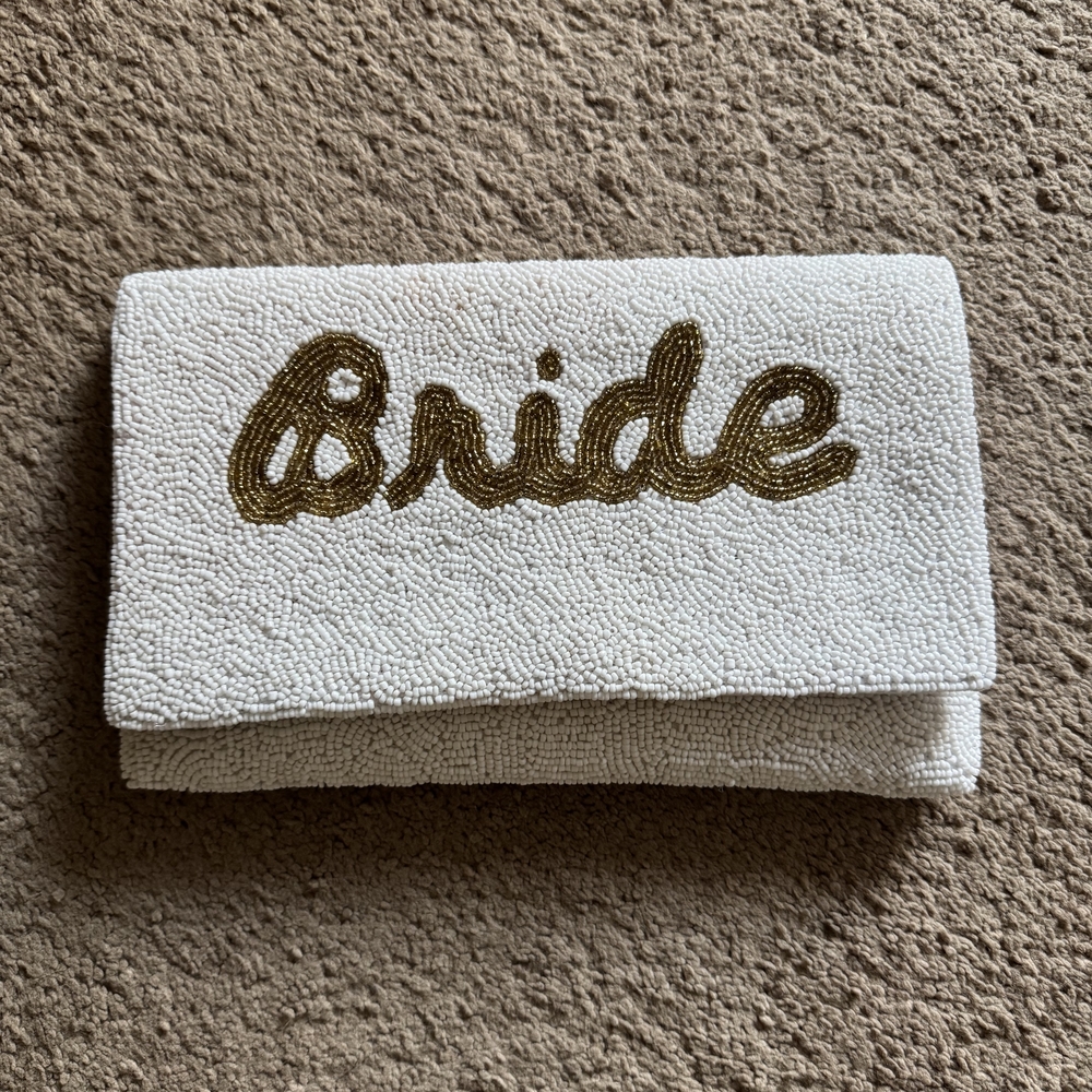White Bride Clutch with Gold Beading